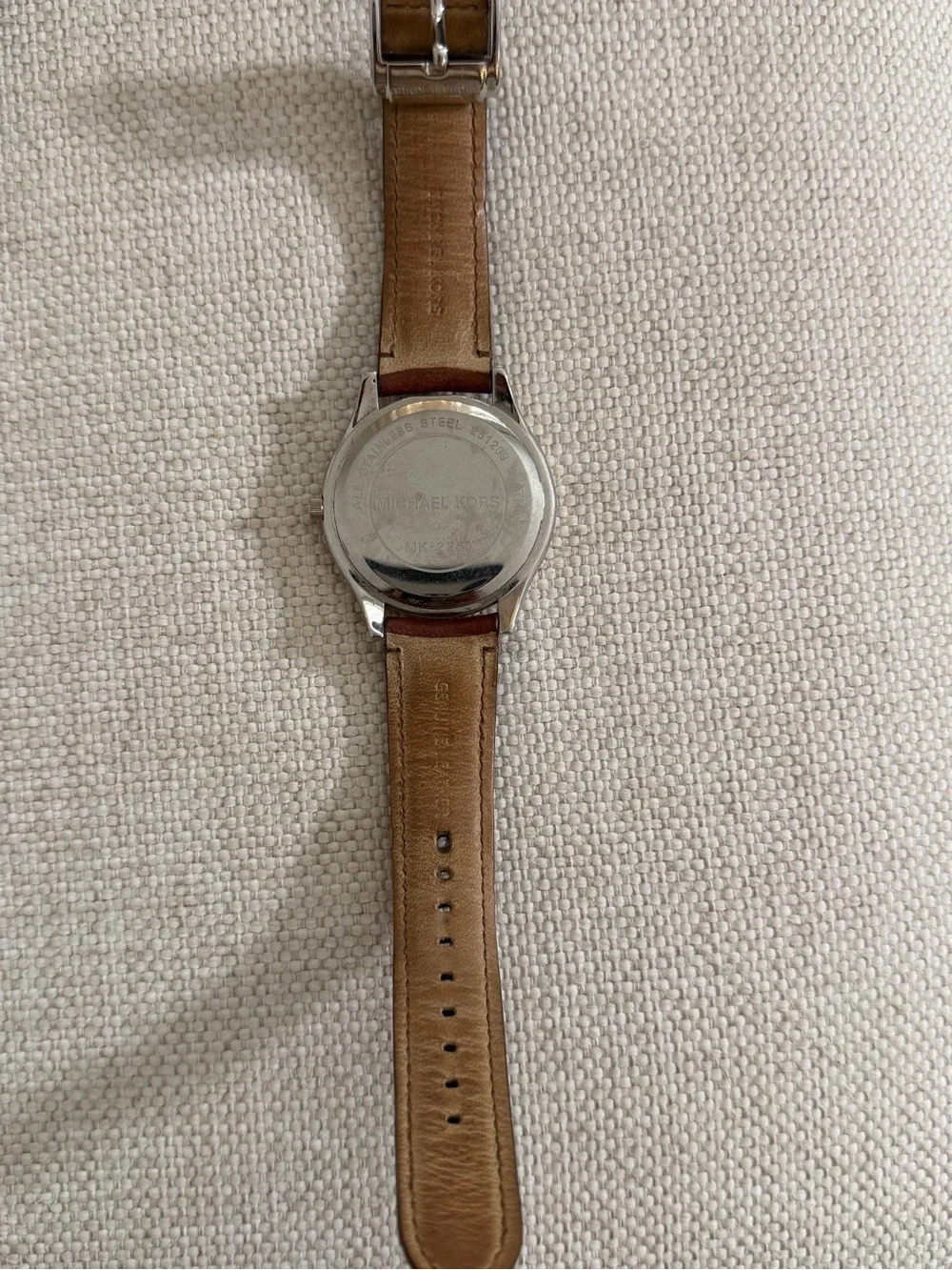 Michael Kors Brown Leather Strap Watch with Gold-Tone Bezel and Silver Dial